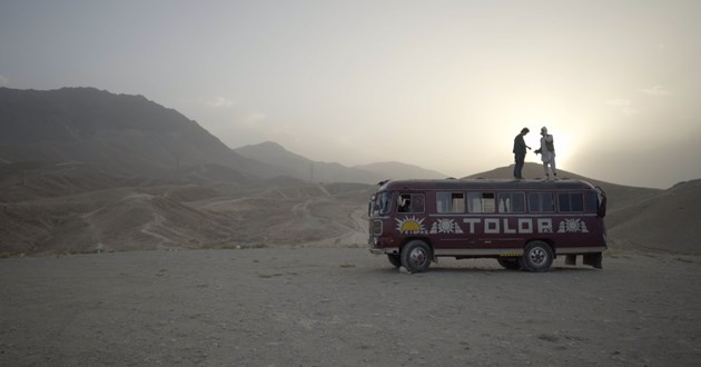 Close Up Bus, Mountain And Sun Copy